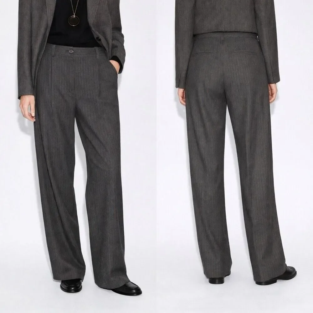 Massimo Dutti Pinstripe Wool Blend Tailored Trousers Gray EU 38 US 6 NWT - Picture 12 of 12